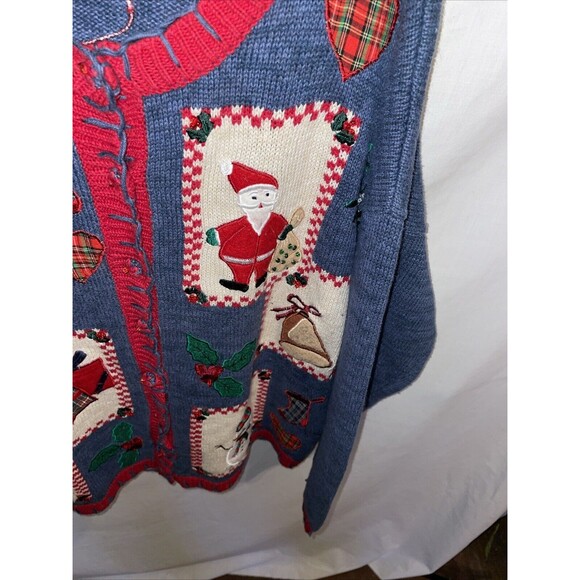 Tiara Women’s Christmas Cardigan Sz XL Blue Colorblock Seasonal Going Out Party - Picture 7 of 12